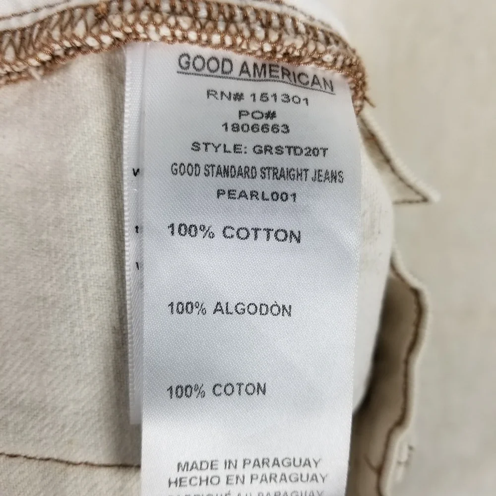 Good American Good Standard Straight Jeans Women 4/27 White Raw Hem Mid Rise